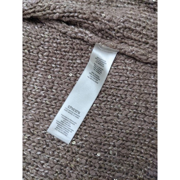 Chicos Womens Sweater Beige Sparkle Cardigan Open Front Short Sleeve Size S / M - Picture 7 of 10